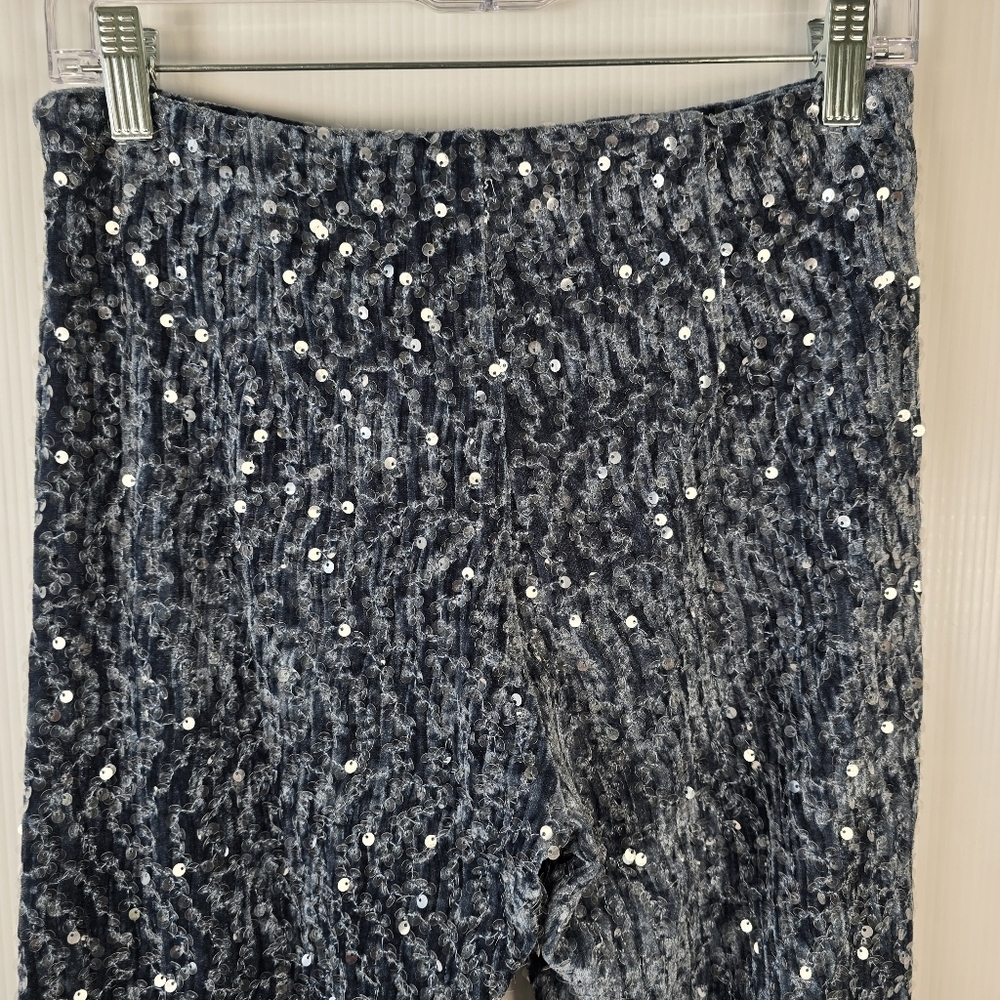 NWOT Zara Women's Velvet Sequin Straight Leg Zipper Side Stretchy Pants Size XS - Picture 9 of 13